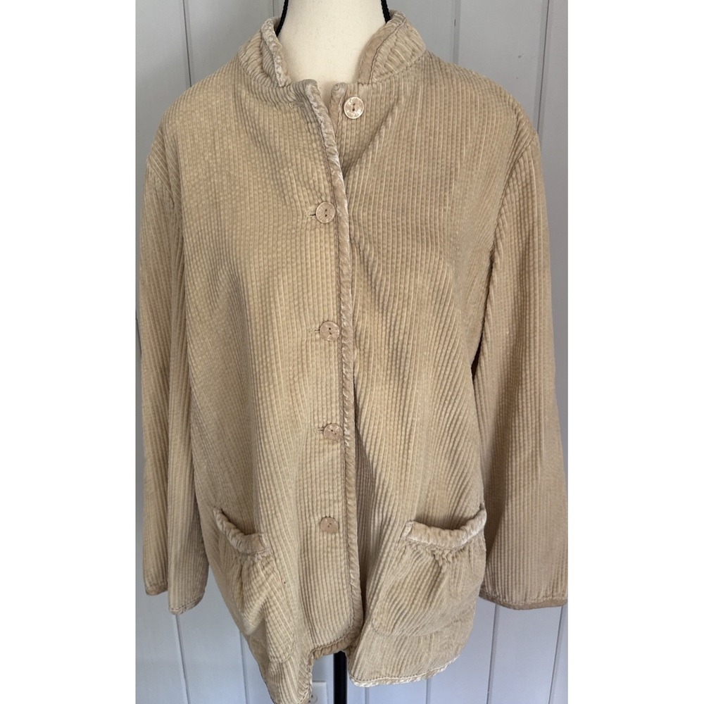 J Jill L Beige Textured Corduroy Jacket Button Front Pockets